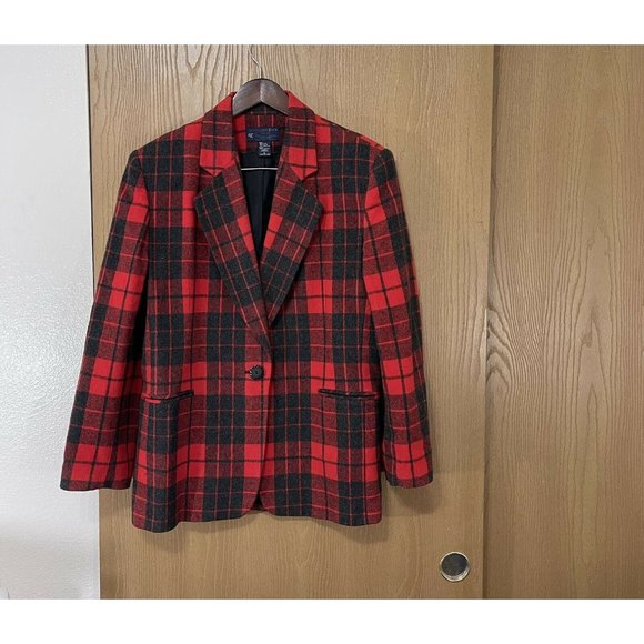 Abercrombie & Fitch Jackets & Blazers - Abercrombie Fitch Wool Cashmere Blend Red Tartan Plaid Blazer Vintage Size L